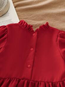 SHEIN 女婴圣诞泰迪熊图案白色开衫背心和红色长袖编织连衣裙套装，适合派对，秋冬季 - 紅色 - 查看 6