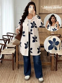 Weeklong Plus Size Women Floral Print Long Sleeve Zip Front Casual Hooded Jacket, Random Print Winter Fall Autumn - Multicolor - View 3