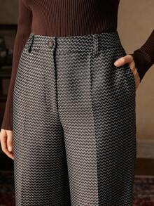 Anewsta Quần âu nữ dáng gập họa tiết sọc lượn sóng cạp cao Urban Chic - Nhiều màu - Xem 2