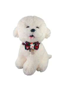 PETSIN 1 Collar con lazo navideño; Collar con estampado de copos de nieve de la serie navideña; Collar de gato; Collar de perro; Tamaño ajustable; Accesorios para mascotas; Suministros para mascotas.