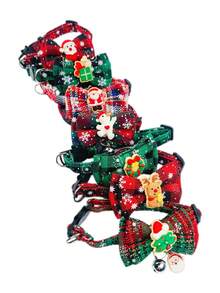 PETSIN 1 Collar con lazo navideño; Collar con estampado de copos de nieve de la serie navideña; Collar de gato; Collar de perro; Tamaño ajustable; Accesorios para mascotas; Suministros para mascotas.