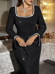 Reflora Vestido Elegante de Festa com Bordados e Contas para Tamanhos Grandes - Preto - Visão 2