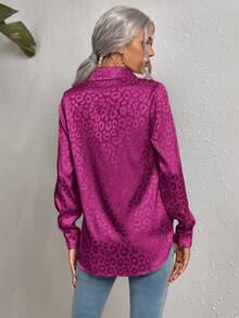 SHEIN Clasi 女士时尚休闲纽扣长袖有领梭织衬衫 - 中紫紅色 - 查看 2