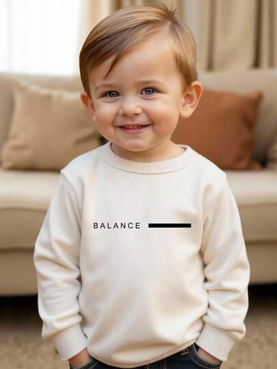 Toddler Boys' Fashionable Simple Letter Slogan Graphic Print Crew Neck Sweatshirt, Versatile Comfortable Warm Autumn/Winter Casual Tops