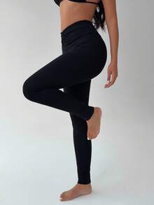 FavEase Women's Casual Versatile Waistband Ruched Skinny Leggings, Suitable For All Seasons - Black - View 5