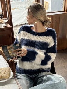 Livesso Women's Loose Fit Round Neck Sweater, Autumn