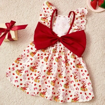 Strawberry Shortcake X SHEIN 1 Pc Cartoon Figure Graphic Pet Tank Dress, Cat/Dog Clothes, Size XXS-XXXXL, Extra Small, Extra Large, Strawberry, Ruffle, Bow, Christmas Decorations,Gift Ideas