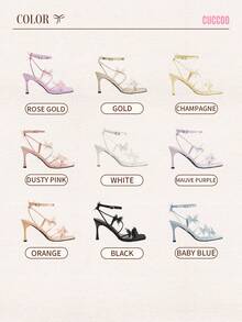 CUCCOO CHICEST 方头高跟女鞋 - 蝴蝶细节设计女士高跟凉鞋 - 藕粉色 - 查看 9