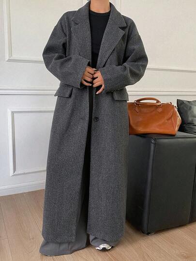 DAZY Abrigo largo casual de mujer de un solo botonadura, de manga larga, con hombros caídos y cuello vuelto para otoño/invierno