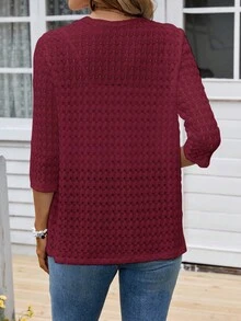 EMERY ROSE Cárdigan regular de mujer casual de manga 3/4 con abertura frontal - Rojo - Ver 2