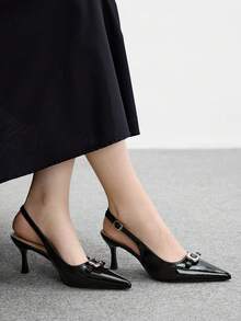 CUCCOO BIZCHIC Women's Solid Color Stiletto Heels Bowknot Rhinestone Pointed Toe Pumps - Black - View 4
