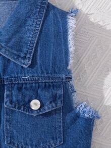 SHEIN Tween Girls' Black Denim Vest & Knitted Dress Two Pieces Set With A Bag