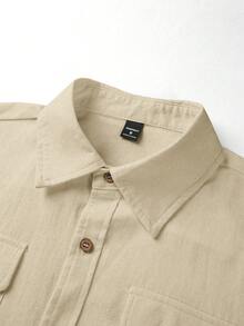 Manfinity Homme Men Solid Color Long Sleeve Single-Breasted Casual Shirt With Dual Pockets, Fall