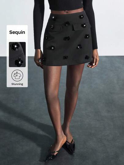 Maija 女士时尚纯色夏季短款 3D 花卉装饰迷你裙