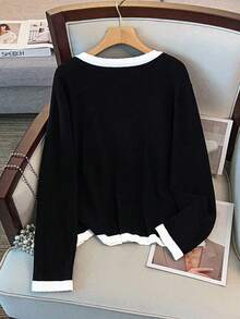 GlowEve CURVE 2件套：优雅撞色饰边大码针织开衫和背心