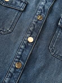 GlowEve 女士休闲时尚街头风翻盖口袋牛仔夹克，春秋季 - 中等水洗藍 - 查看 4