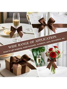 1/5PCS 4CM Wide Colorful Gift Wrapping Ribbon, Ribbon, Ribbon, Ribbon, For Rose Decoration, Gift Box Packaging Bow - Coffee Brown - View 6