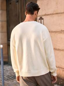 HIMLAND Herren Rundhals Pullover mit einfarbigem Bären Muster, Strickpullover Herren Bär Strick Jersey 90er Jahre Pullover, für Herbst und Winter