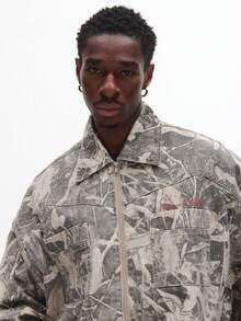 SUMWON Crop Fit Oversized Zip Front Camouflage Pattern Trucker Jacket With Utility Pockets Streetwear Paneled Lightweight Outerwear Spring Fall Casual Wear - Multicolor - View 4