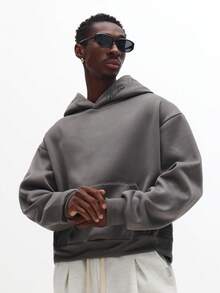 Áo nỉ có mũ cỡ lớn cao cấp SUMWON, kiểu dáng thường ngày, có dây rút, phong cách đường phố, cổ điển, thoải mái, thích hợp mặc nhà, mùa thu đông, dáng suông, trơn. - Xám - Xem 2