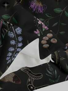 ROMWE Gothic Style Dark Mushroom, Moth, Bat Horror Dark Full Print Loose Fit Sweatshirt For Women - Black - View 5