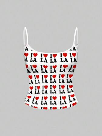 Grunge Punk Canotta da donna bianca con stampa vintage sexy a cuore e slogan, stile Y2K, scollo profondo