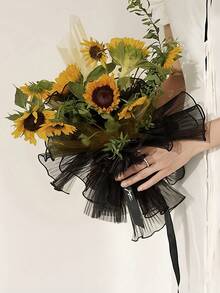 1 条 28*200cm/28*400cm 皱纹欧根纱丝带，用于礼品包装和插花，适合生日、派对、婚礼、家居装饰、圣诞节（无珍珠边） - 黑色 - 查看 3