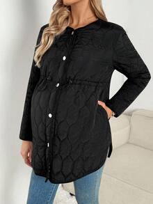 SHEIN Solid Color Casual Loose Fit Long Sleeve Warm 3-In-1 Maternity Jacket Winter Clothes Chic - Black - View 4