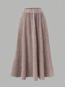 Franclia Women's Elegant French Brushed Ribbed Bodycon Top And A-Line Skirt 2-Piece Set, Autumn/Winter - Khaki - View 6