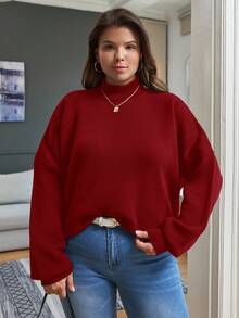 EURMUSE Sweter w jednolitym kolorze, z długim rękawem i odsłoniętymi ramionami, w dużym rozmiarze