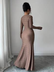 Rafferiza 1 chiếc váy đuôi cá ôm sát có họa tiết màu trơn dành cho nữ - màu nâu - Xem 2