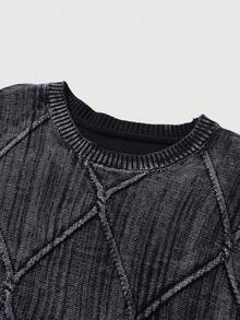 ROMWE MEN Street Life Men's Street Fashion Casual Gradient Crew Neck Sweater, For Fall Winter, Grunge Style - Black - View 3