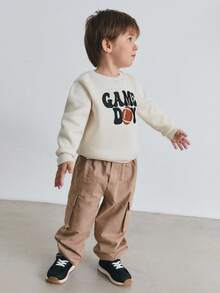 Maija Kids Young Boy Woven Khaki Cargo Pants With Pockets, Casual