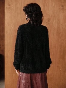 Uhlyne Women's Solid Color Stand Collar Casual Long Sleeve Knit Pullover