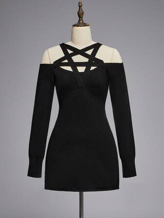 Pull asymétrique style gothique avec épaules dénudées pour femmes