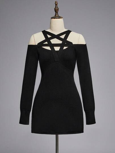 Goth Pull asymétrique style gothique avec épaules dénudées pour femmes