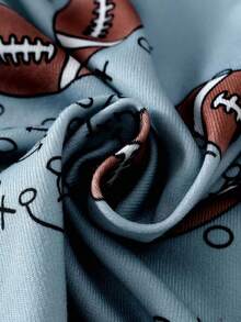 2pcs Young Boy Football Graphic Print Crew Neck Long Sleeve Top And Pants Knit Fabric Comfortable Stretchy Tight Fit Pajama Set