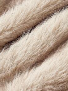 SHEIN MOD 秋冬卡其色人造毛皮短款开衫 - 卡其色 - 查看 8