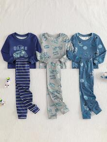 6 Stücke/Set Jungen Video Spiel & Astronaut Muster Eng anliegendes Langarm Oberteil und lange Hose Homewear Set