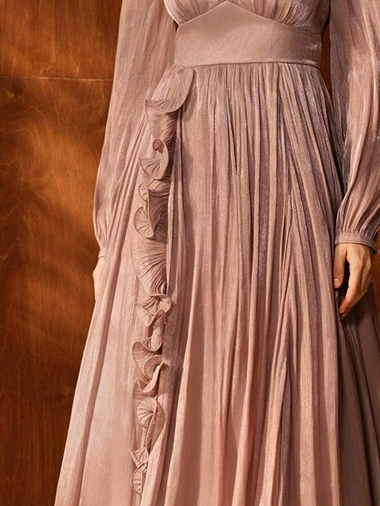 Elegant V-Neck Lantern Sleeve Sexy Long Dress, New Arrival For Autumn