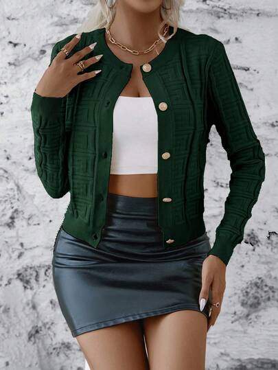 EMERY ROSE Women's Elegant Solid Color Textured Cardigan, Suitable For Commuting