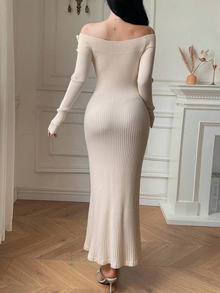 Long Off Shoulder Turtleneck Sweater Dress For Women, Thick Dress For Winter