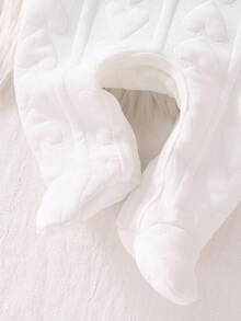 2 件新生儿可爱熊印花长袖连体衣和帽子套装，简约时尚睡衣 - 白色 - 查看 3