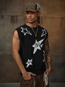 AXEPEAK سترة صوفية بنمط نجمة خماسية للرجال، للخريف والشتاء - الأسود - مشاهدة 3