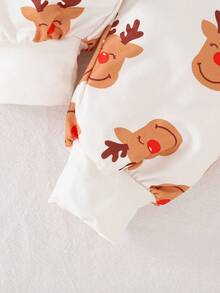 3 件套女婴拉绒连帽家居服套装，针织拉绒长袖上衣和裤子，可爱卡通鹿图案，秋冬 - 杏色 - 查看 7