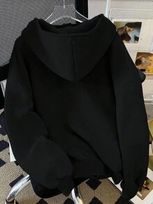 Rina Fox Plus Size Sweatshirt Hooded Loose Cardigan Sweatshirt Jacket - Black - View 2