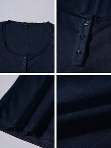 Zielony 甜美蕾丝边短袖 T 恤女装夏季新款修身款 3 纽扣前半袖上衣