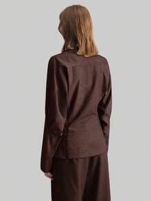 Ontre 2025秋冬女士束腰立领长袖衬衫，现代优雅都市商务休闲办公装，适合约会、派对、郊游、婚礼、生日、万圣节、圣诞节等场合，优雅女士衬衫，教师装 - 咖啡棕 - 查看 3