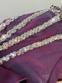 Lovelzi 优雅华丽的银色亮片与深紫色亮片缎面手工贴花装饰抹胸连衣裙，短款设计，适合欢乐派对、音乐节、舞蹈表演、鸡尾酒会、情人节等场合。 - 紫色 - 查看 9