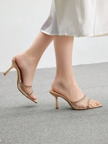 CUCCOO BIZCHIC Gold Shiny Pointy Toe Fashion High Heel Sandals For Women Spring Shoes Spring Break Easter - Gold - View 4